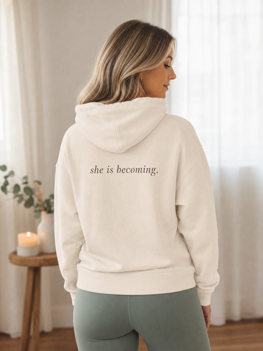 Becoming Her Hoodie — Soft Heart, Strong Spirit | Christian Faith & Pilates Apparel