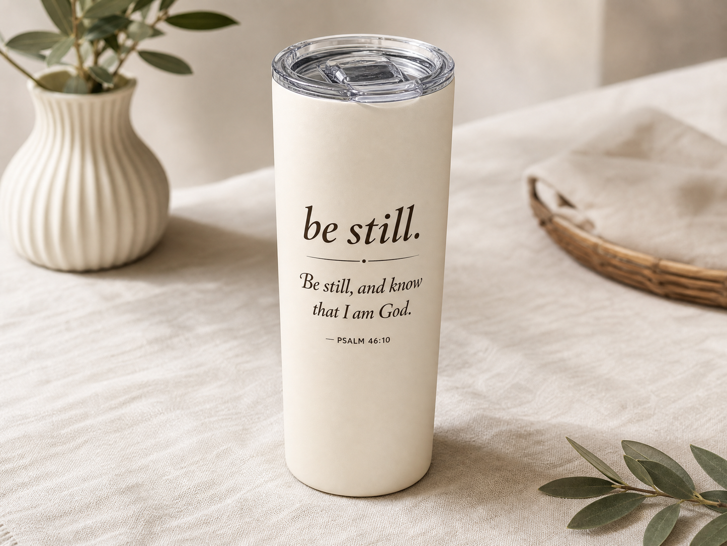 Be Still Tumbler — Psalm 46:10 Christian Tumbler | 22oz Insulated Skinny Tumbler | Becoming Her